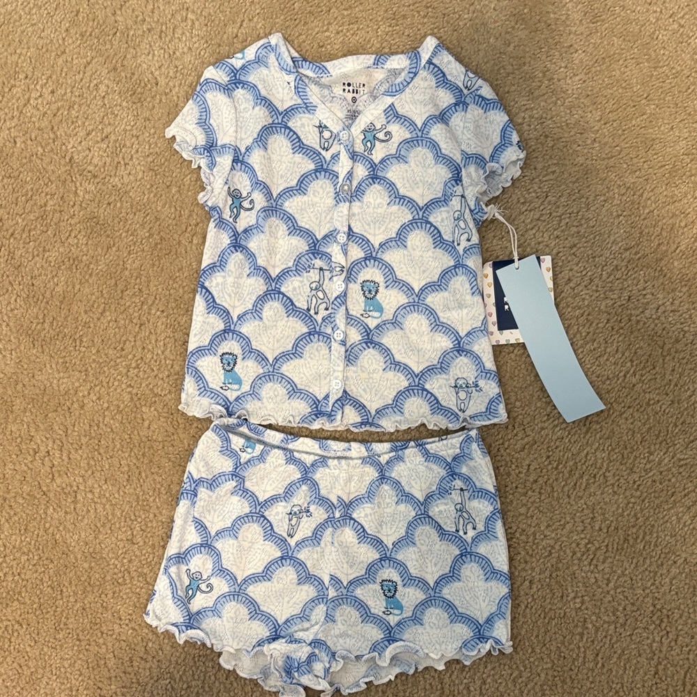 Roller Rabbit x Target Girls' Geo Trellis Pointelle Short Sleeves Pajamas set